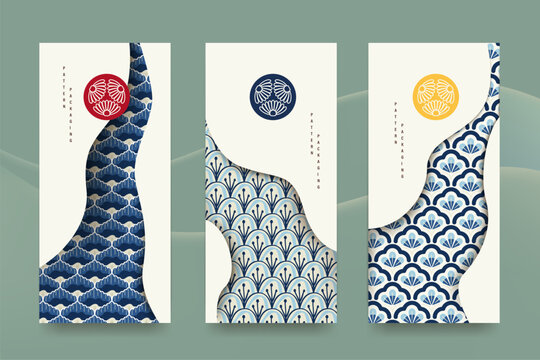 Packaging templates japanese style background of fabric luxury or premium products. Asian pattern art design.