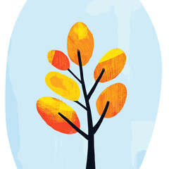 Orange-yellow round leave branch leaves art illustration vector