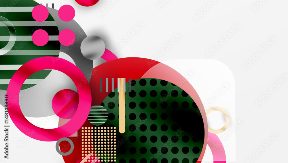 Aufkleber abstract geometric composition. circles, rectangles, dots create dynamic visual experience. pink, gr