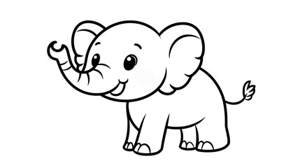 Fototapeta premium Cute cartoon elephant coloring page, simple drawing, perfect for kids
