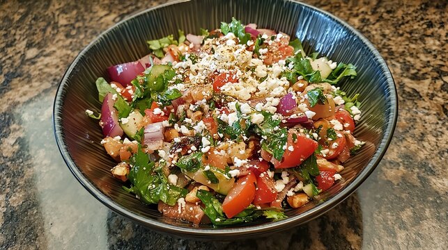 Colorful salad with fresh vegetables and toppings. - Powered by Adobe