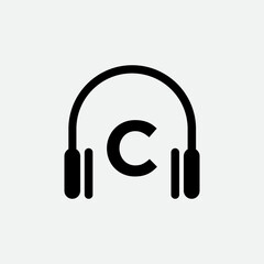 Headphone Template On C Letter.Music And Podcast Logo Design Headphone Concept	
