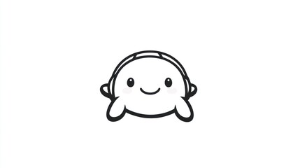 Fototapeta premium Cute cartoon turtle wearing headphones, simple line art, friendly expression