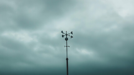A weather station instrument against a cloudy sky.