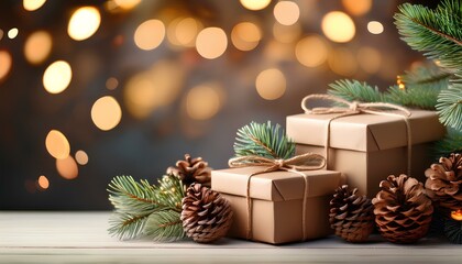 christmas gift boxes with bokeh background