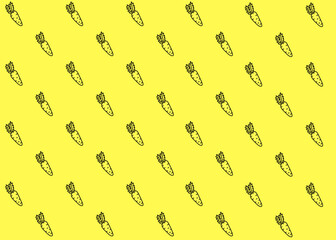 A carrot illustration pattern with yellow background, food packaging, menu illustration hand drawn print ads, food business, farm