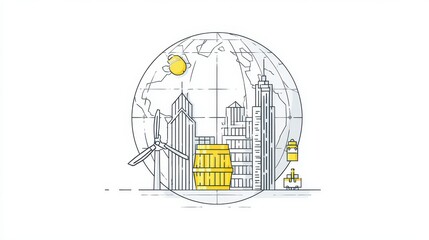 Global Economy   Illustration of World Trade  Renewable Energy  and Urbanization