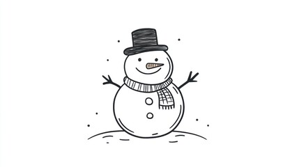 Hand-drawn simple snowman on white background