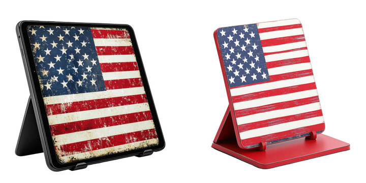 4th of July tablet stand with American flag design, patriotic and festive, perfect for Independence Day celebrations and home decor