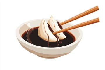 Dumplings with chopsticks isolated on white background. food presentation, menu illustration.