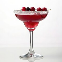 Elegant high-contrast martini cocktail adorned with juicy cherries served in a sophisticated glass