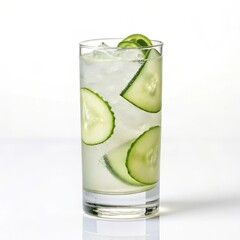 Refreshing high-contrast cucumber gin cocktail served in a stylish glass with a fresh cucumber garnish