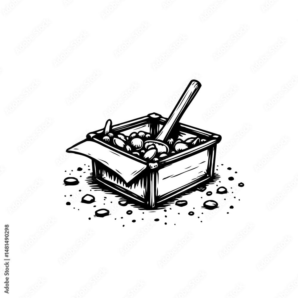 Poster artistic rendering of pebbles and small stones within an open wooden crate