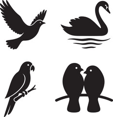 World Animal Day Silhouette Vector Illustration Set of Birds in Minimalist Flat Style