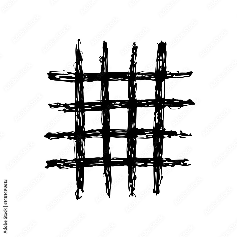 Poster abstract hand drawn grid composition with rough edges and textured lines