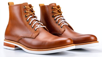 Classic brown leather boots with white soles, durable and stylish footwear for everyday comfort