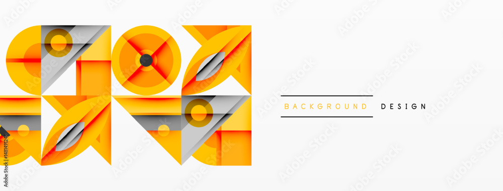 Aufkleber Abstract geometric pattern. Orange shapes overlap gray elements creating modern design. Minimalist style, clean lines, simple composition.
