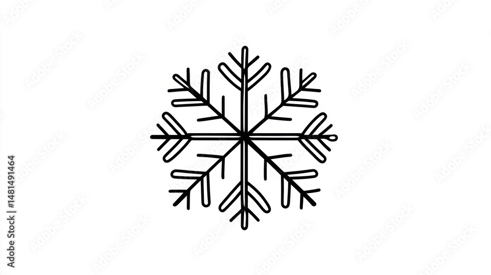 Poster simple black line drawing of a snowflake, isolated, winter design element