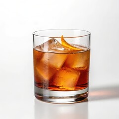 Rich maple bourbon cocktail in a glass captured from the side in a high-contrast food photography style