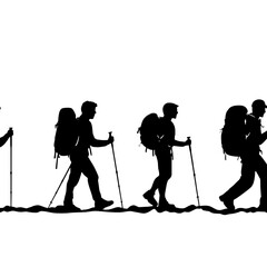 Naklejka premium Set of Hikers with Backpack and Trekking Poles, PNG, SVG, Vector Illustration