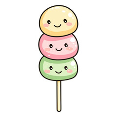 Fototapeta premium Three stacked dango in one stick japanese dessert cartoon vector