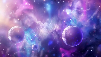 Vibrant Nebula With Glowing Planets And Colorful Swirling Cosmic Energy