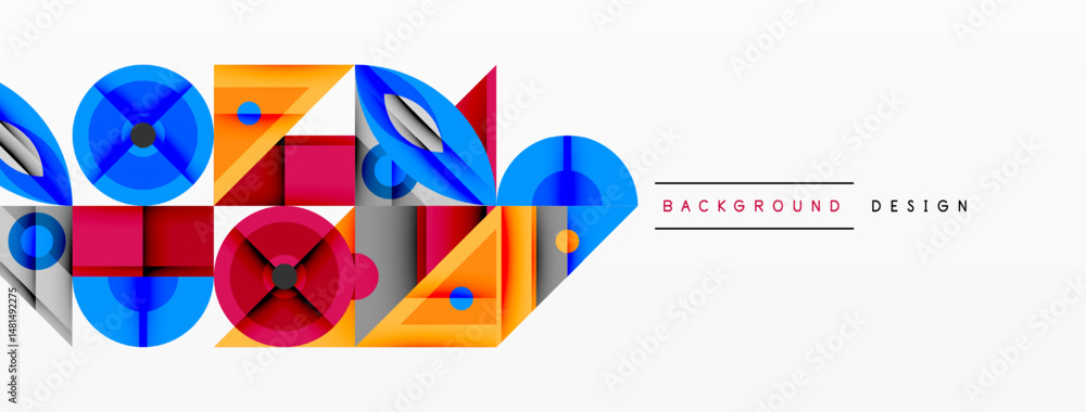 Poster Abstract geometric shapes overlap, creating vibrant colorful design. Modern style, clean lines, dynamic composition.