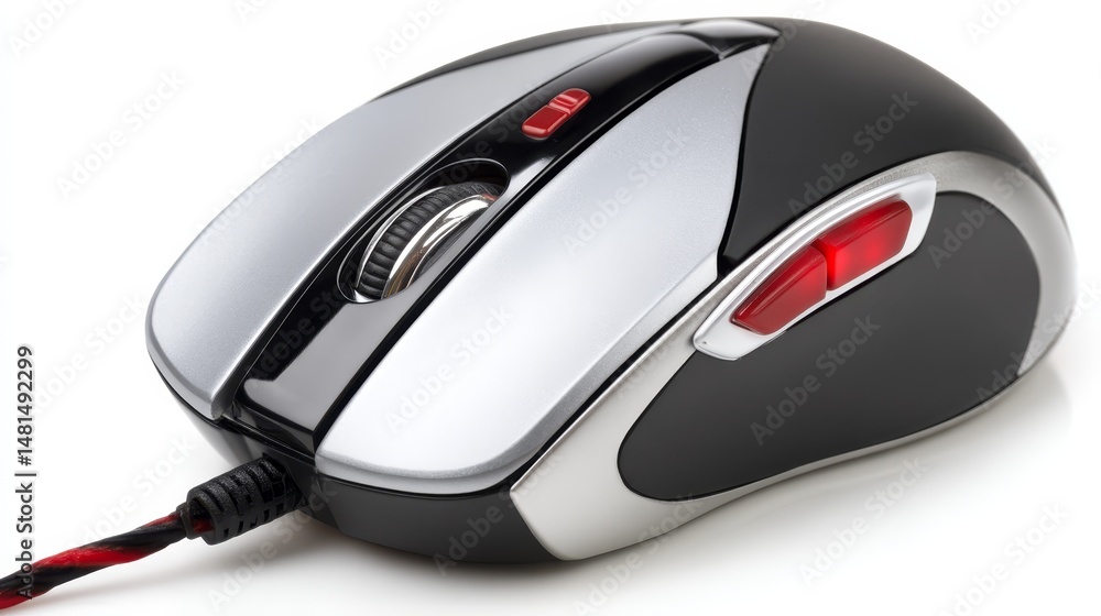 Poster Red light glows on computer mouse, precision tech for control and accuracy in modern computing