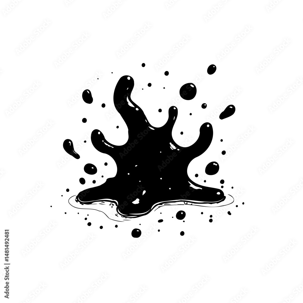Poster abstract monochrome ink splash with dynamic droplets and artistic texture