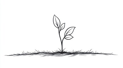 Fototapeta premium Simple drawing of a small plant sprouting from the ground