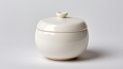 White ceramic jar with red stripe, minimalist kitchen storage container for spices, herbs and more