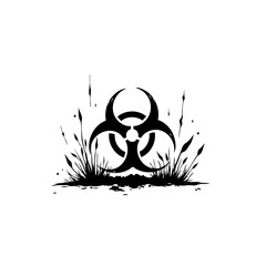 Biohazard symbol shrouded in tall grass silhouette evoking environmental concerns