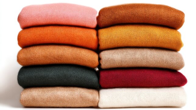 Cozy stack of colorful knitted sweaters, perfect autumn and winter fashion warm - Powered by Adobe