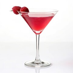 Delightful raspberry martini served in a chic glass showcasing a side view captured in high contrast photography style