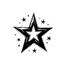 Stylized celestial star illustration, drawn with rough brushstrokes and cosmic aura