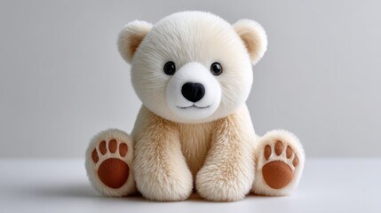 Adorable brown teddy bear sitting on a white background, classic plush toy for kids