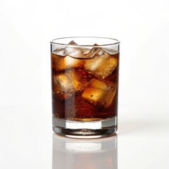 Classic rum and coke beverage served in a clear glass with ice cubes captured in high contrast side view style