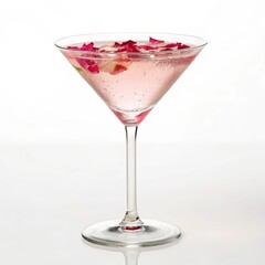 Elegant martini cocktail garnished with delicate rose petals for a touch of romance in high contrast side view style