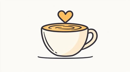 Simple illustration of a cup of coffee with heart