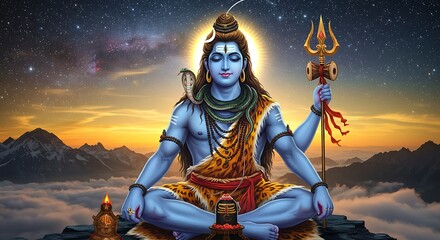 Lord Shiva Meditating Sunset