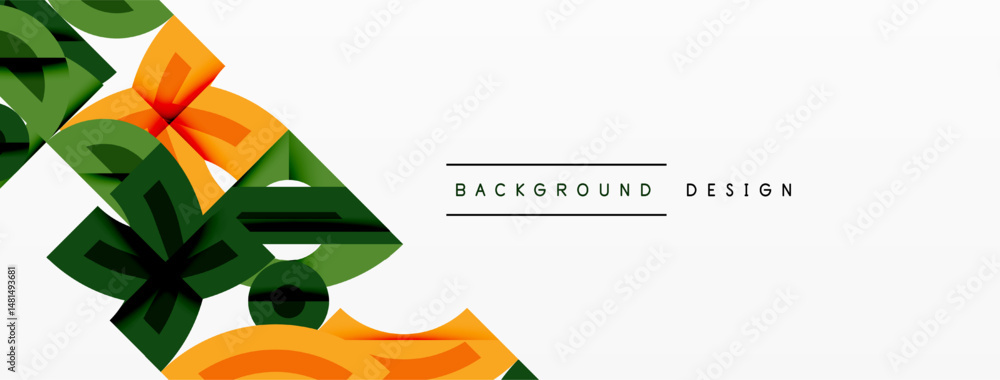 Aufkleber Abstract floral pattern, green orange hues. Minimalist design with white space. Modern geometric shapes create dynamic composition.