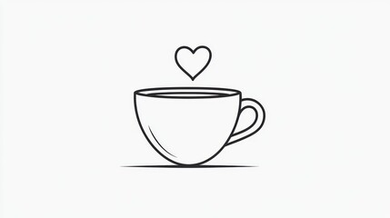 Simple Line Art Coffee Cup with Heart Symbol