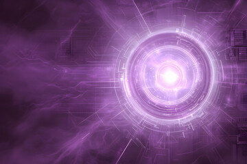 Naklejka premium Abstract purple tech background. Futuristic digital circuitry and glowing core. Ideal for tech, science, or AI projects.