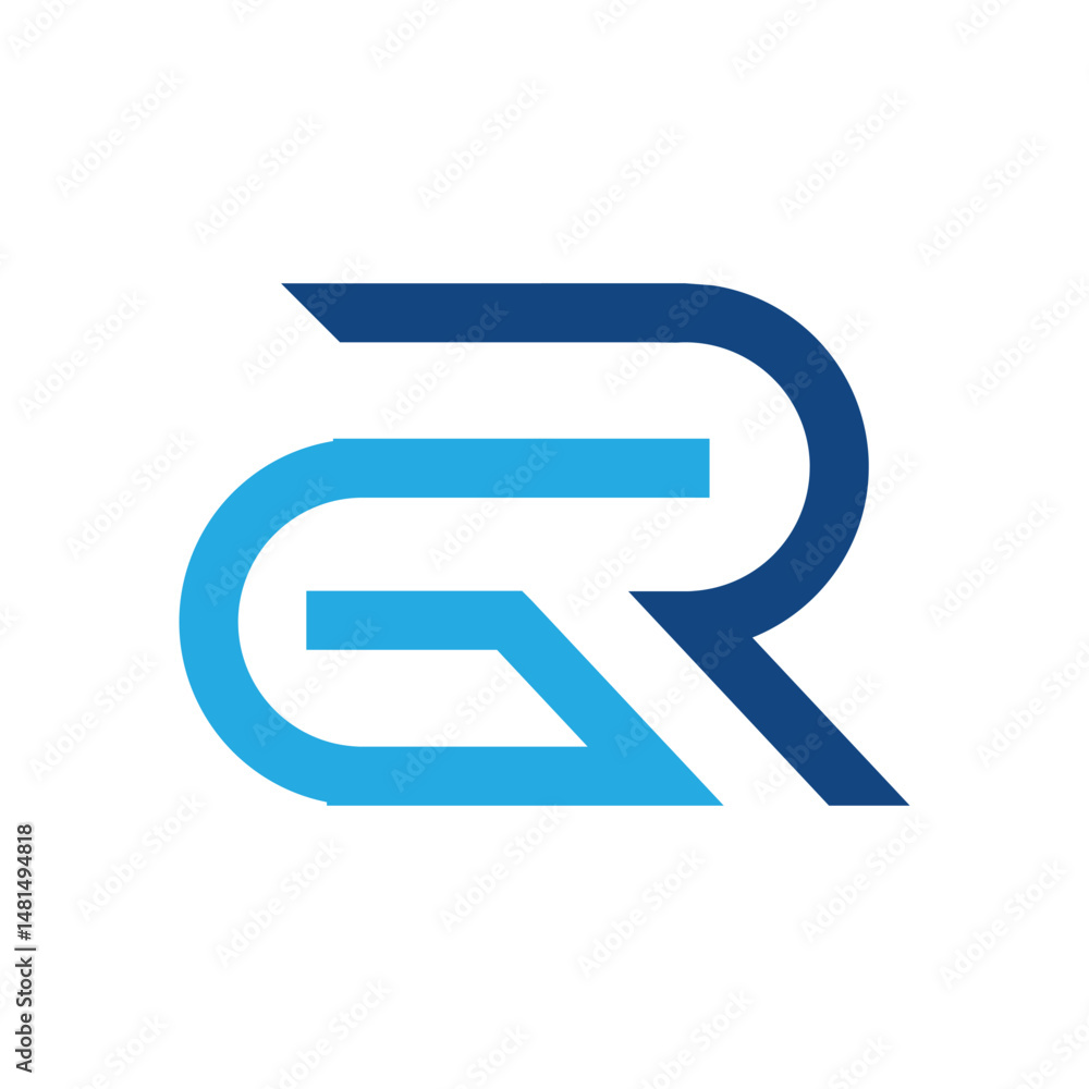 Poster this is a flat logo design of an initial letter rg in simple line style in blue color on a white bac
