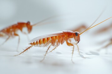 Cockroach Close-Up on White Surface Macro View of Insect Pest Control Extermination Home Invasion Hygiene Concern