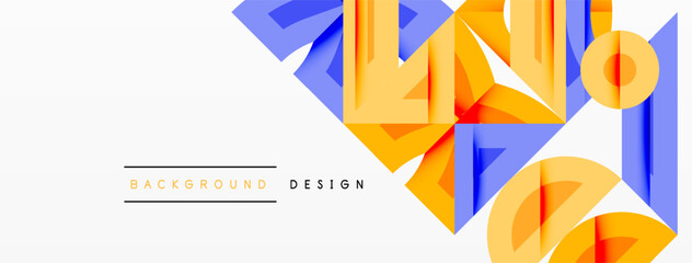 Abstract geometric shapes overlap, creating vibrant yellow, blue design. Minimalist style with text background design visible. Clean, modern aesthetic.