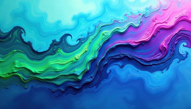 Vibrant swirls of blue, green, and purple paint create a dynamic abstract composition , painting, colorful