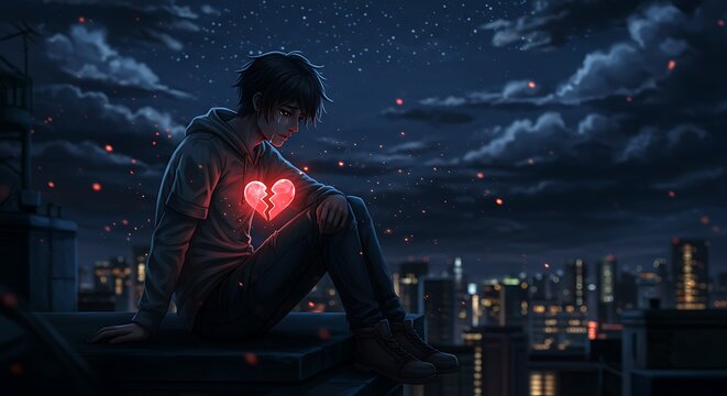 Anime Style Heartbroken Man