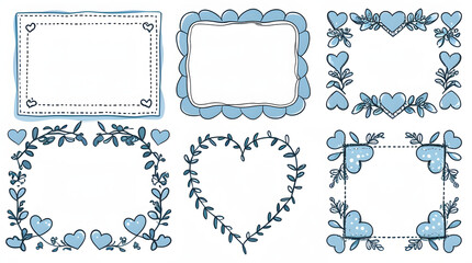 Set of Merry Christmas whimsical hand-drawn blue orange green color frames with wavy squiggle curly ribbons in trendy, vintage styles. Perfect for quirky holiday, Christmas invitation, greeting card