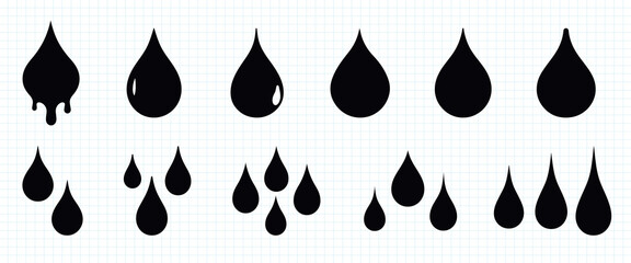 Fototapeta premium Black droplet vector icons, isolated element set vector